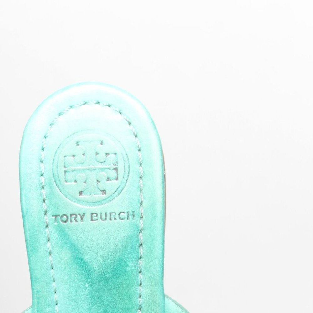 Tory Burch Miller Slip On Logo Sandals Teal Women's Size 7 *Read* H13062 - Picture 2 of 12